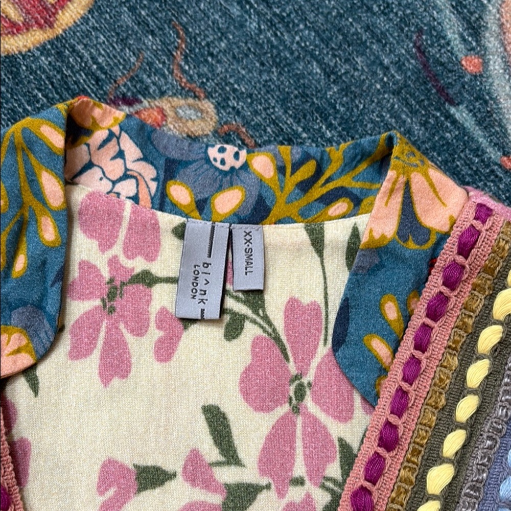 Anthropologie Bl-nk London Stephanie V-Neck Peasant Top in Multi XXS fits like S - Picture 3 of 7